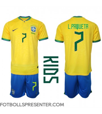 Brasilien Lucas Paqueta #7 Hemmatröja Barn VM 2022 Kortärmad (+ korta byxor)